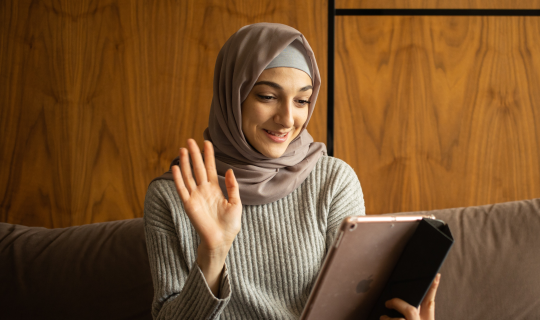 A pharmacist on a video call