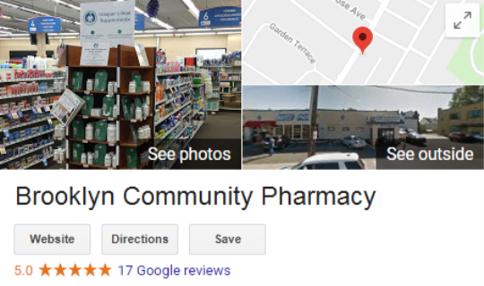 Google business listing for an independent pharmacy